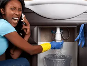 Emergency plumbing repair for a leaking sink drain under a bathroom vanity in Raleigh, NC