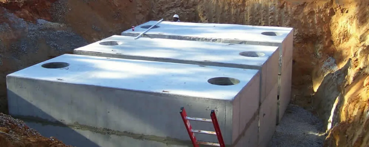 Septic tank installation site with a newly placed concrete tank in Raleigh, NC
